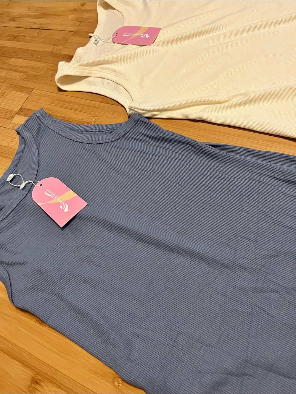 Everyday Ribbed Tank - Blue and Cream - Picture 2 of 3